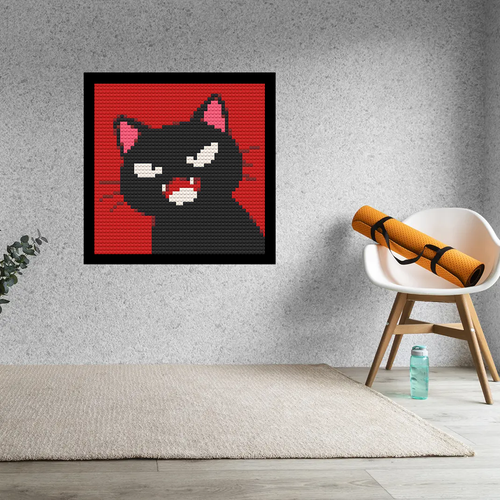 Angry Black Cat Home decoration Bricked Mosaic Portrait 16x16"