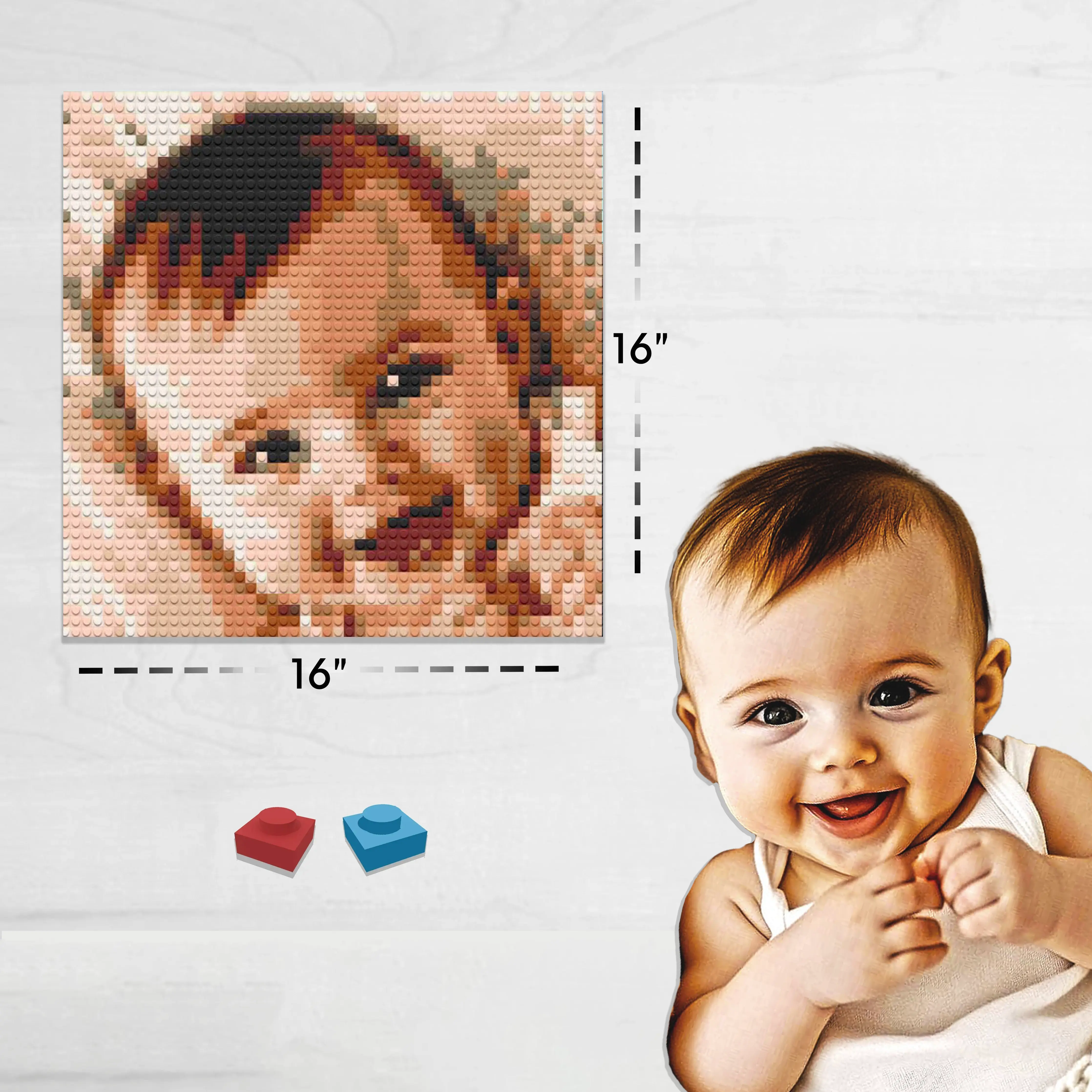 Custom Bricked Mosaic Portrait 16x16" - Memobrick